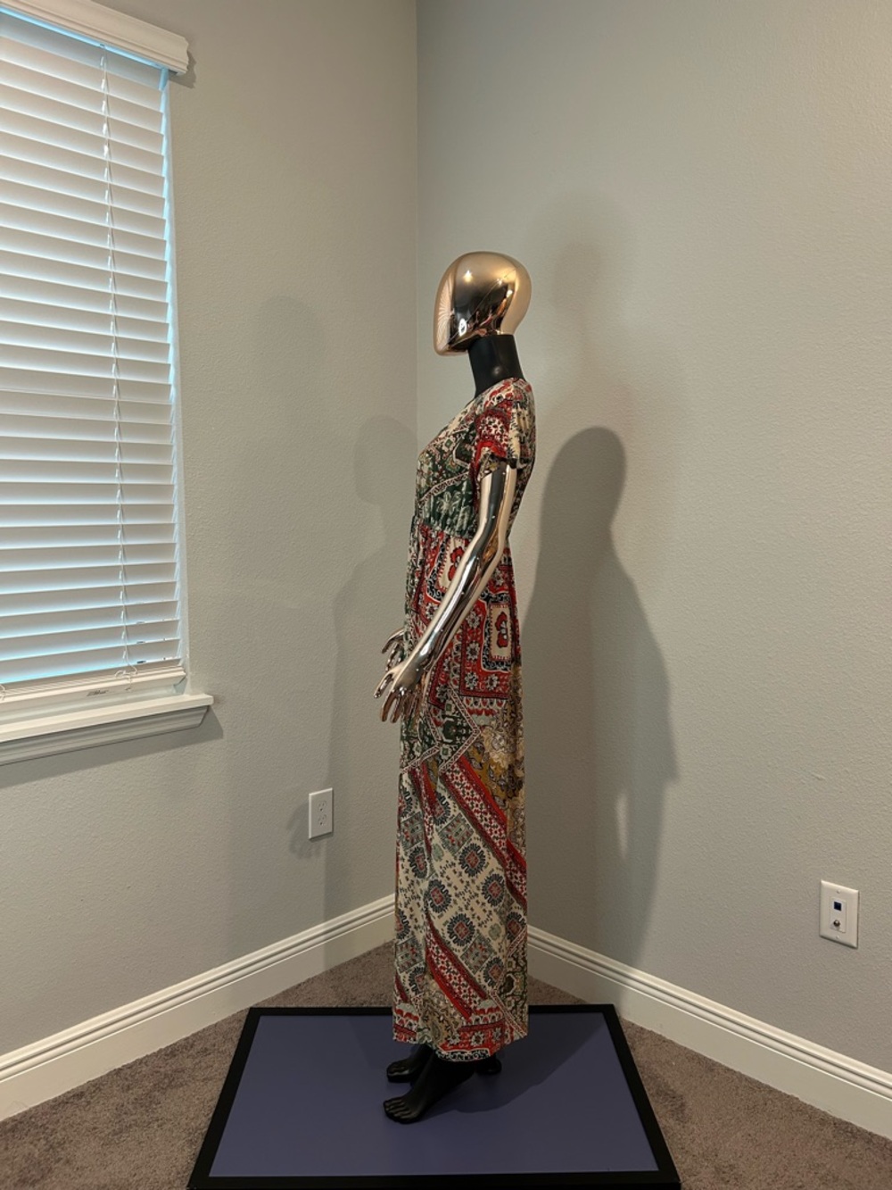 Bohemian Patchwork Print Maxi Dress - Red, Green & Cream - Picture 3 of 6